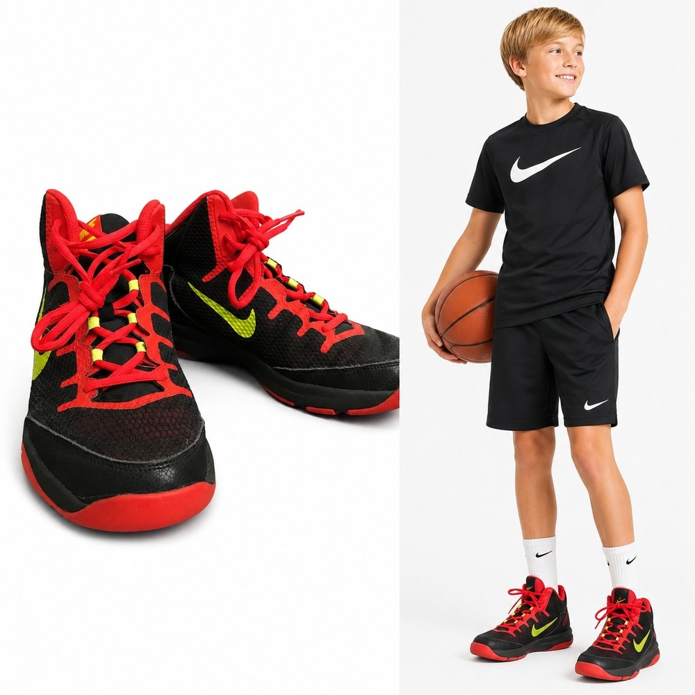 Nike Basketball Boys 7Y Black Red Without A Doubt‎ High Top Sneakers 705367-002